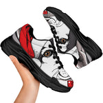 Santa Siberian Husky Print Black Chunky Shoes
