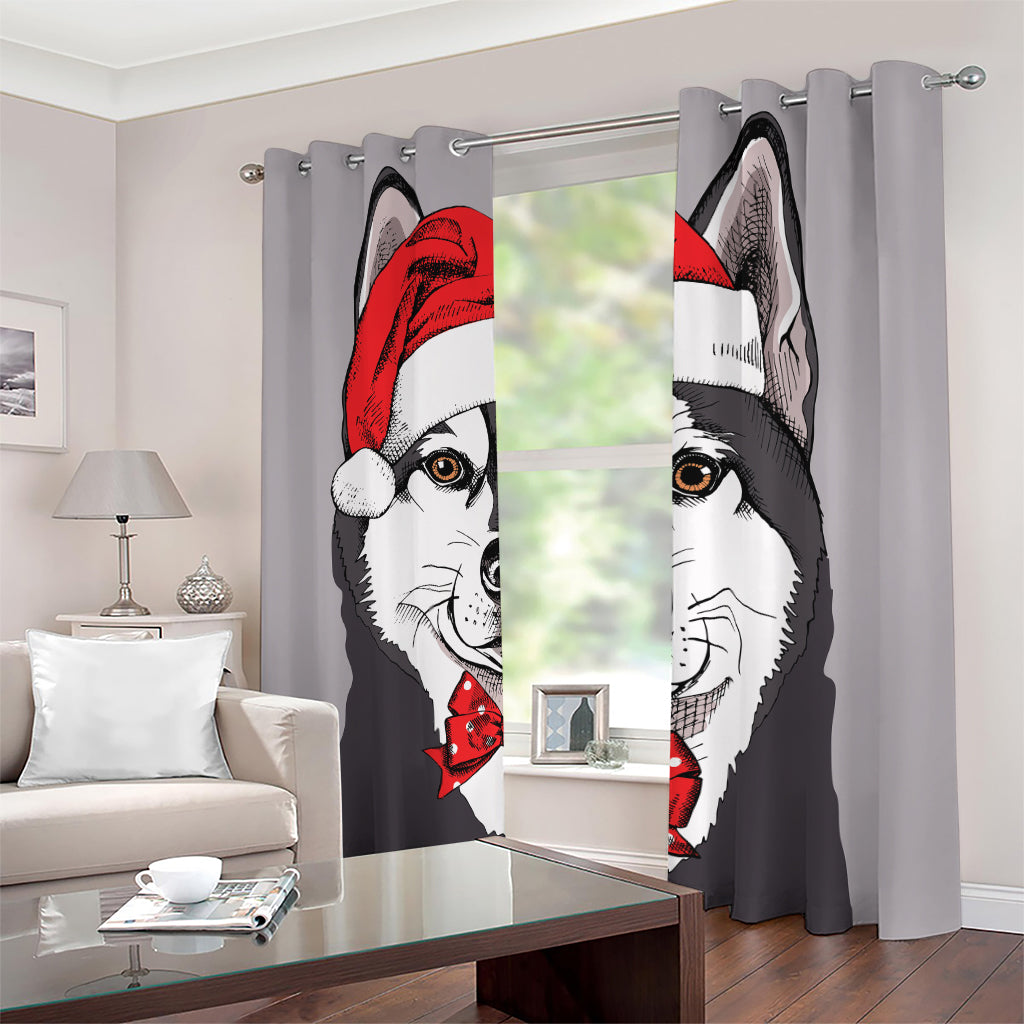 Santa Siberian Husky Print Blackout Grommet Curtains