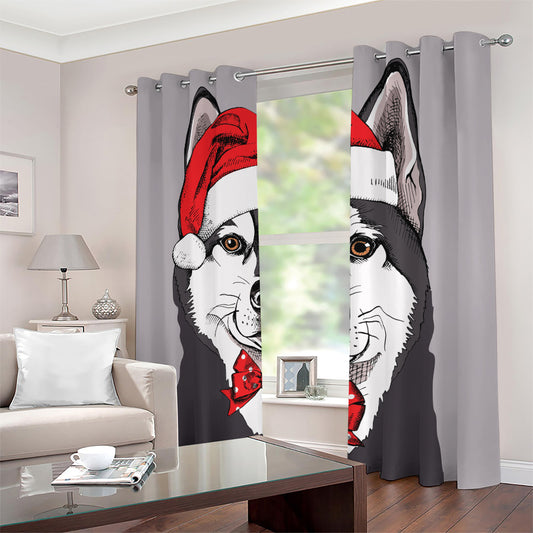 Santa Siberian Husky Print Blackout Grommet Curtains