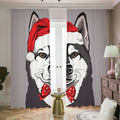 Santa Siberian Husky Print Dimout Pencil Pleat Curtains