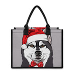 Santa Siberian Husky Print Canvas Tote Bag