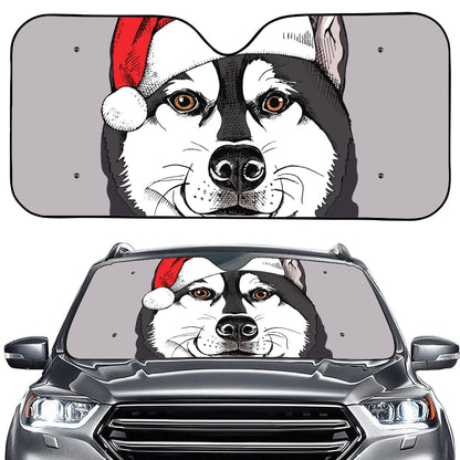 Santa Siberian Husky Print Car Windshield Sun Shade