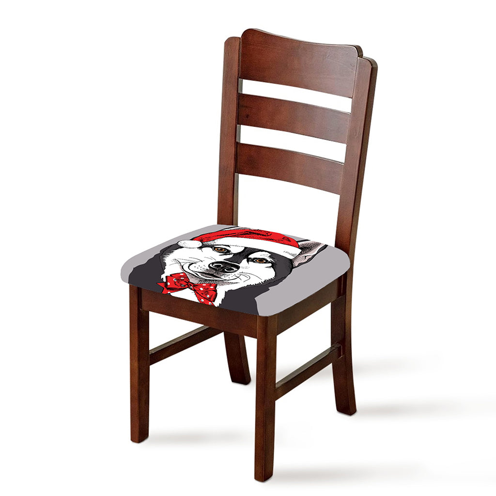 Santa Siberian Husky Print Chair Cushion Cover