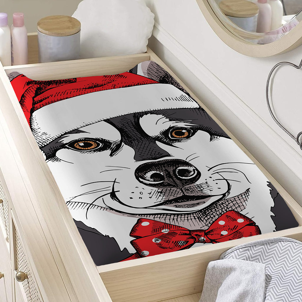 Santa Siberian Husky Print Changing Pad Cover