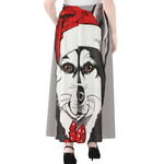 Santa Siberian Husky Print Chiffon Maxi Skirt