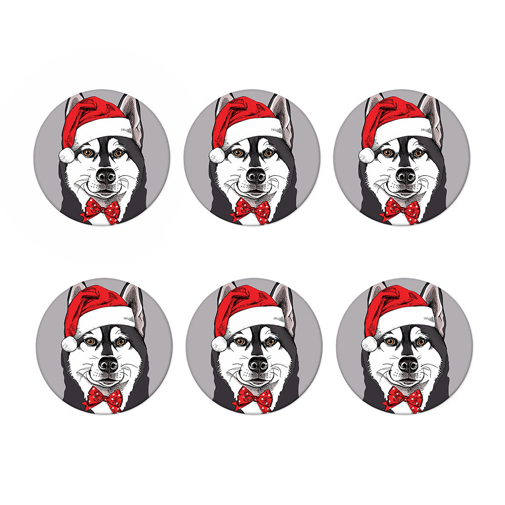 Santa Siberian Husky Print Coaster Set