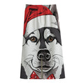 Santa Siberian Husky Print Cotton Front Slit Maxi Skirt