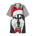 Santa Siberian Husky Print Cotton Hawaiian Shirt