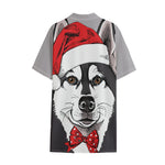 Santa Siberian Husky Print Cotton Hawaiian Shirt