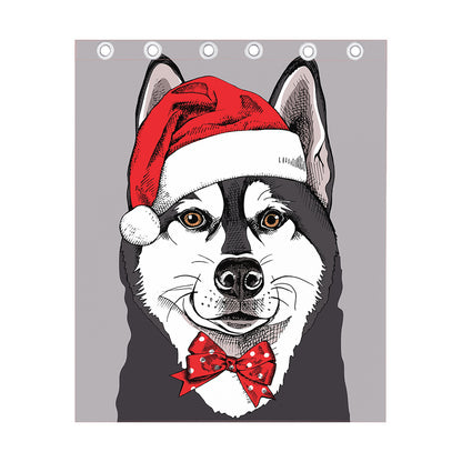 Santa Siberian Husky Print Curtain