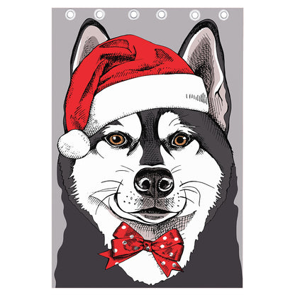 Santa Siberian Husky Print Curtain