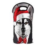 Santa Siberian Husky Print Double Neoprene Wine Tote