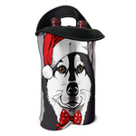 Santa Siberian Husky Print Double Neoprene Wine Tote