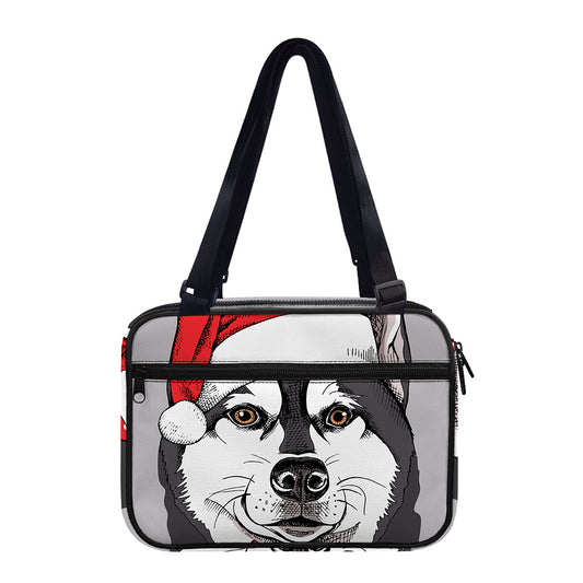 Santa Siberian Husky Print Double Strap Bible Bag