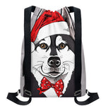 Santa Siberian Husky Print Drawstring Backpack