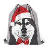 Santa Siberian Husky Print Drawstring Bag