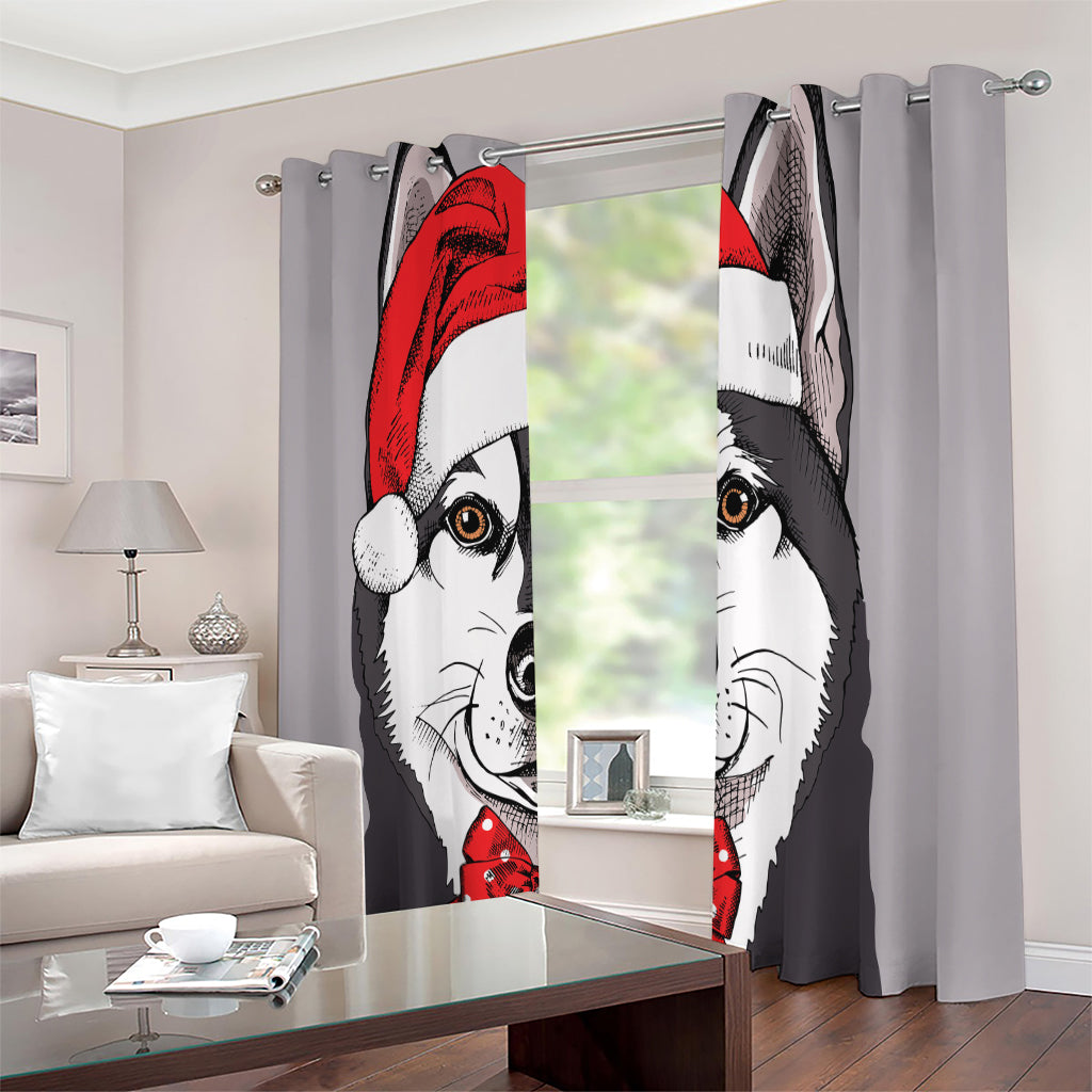 Santa Siberian Husky Print Extra Wide Grommet Curtains