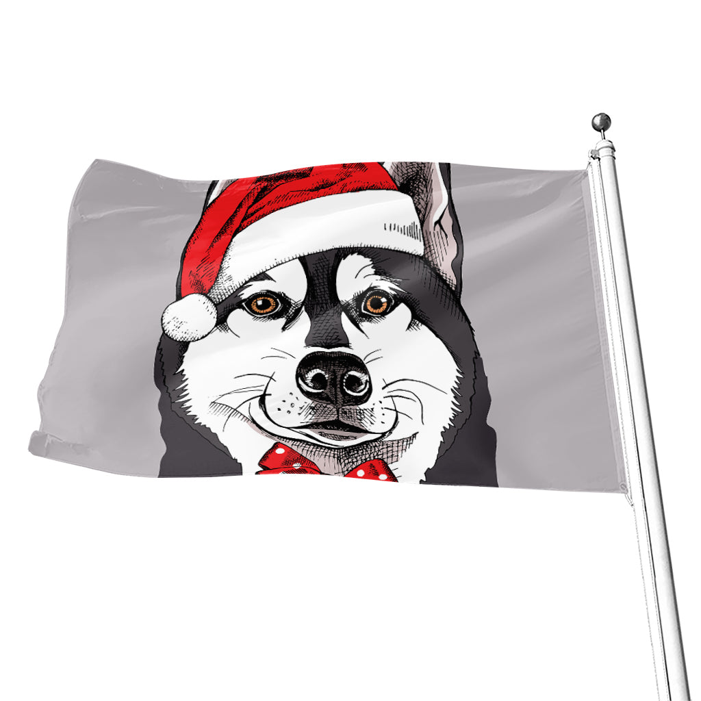 Santa Siberian Husky Print Flag