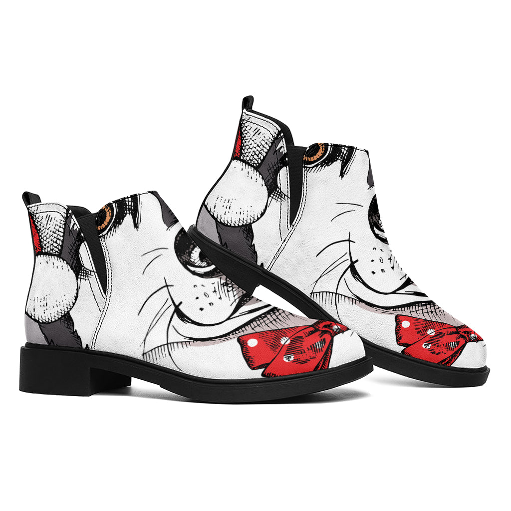 Santa Siberian Husky Print Flat Ankle Boots