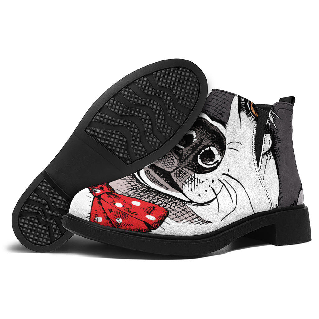 Santa Siberian Husky Print Flat Ankle Boots