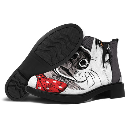 Santa Siberian Husky Print Flat Ankle Boots