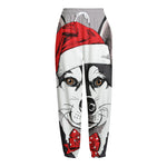 Santa Siberian Husky Print Fleece Lined Knit Pants