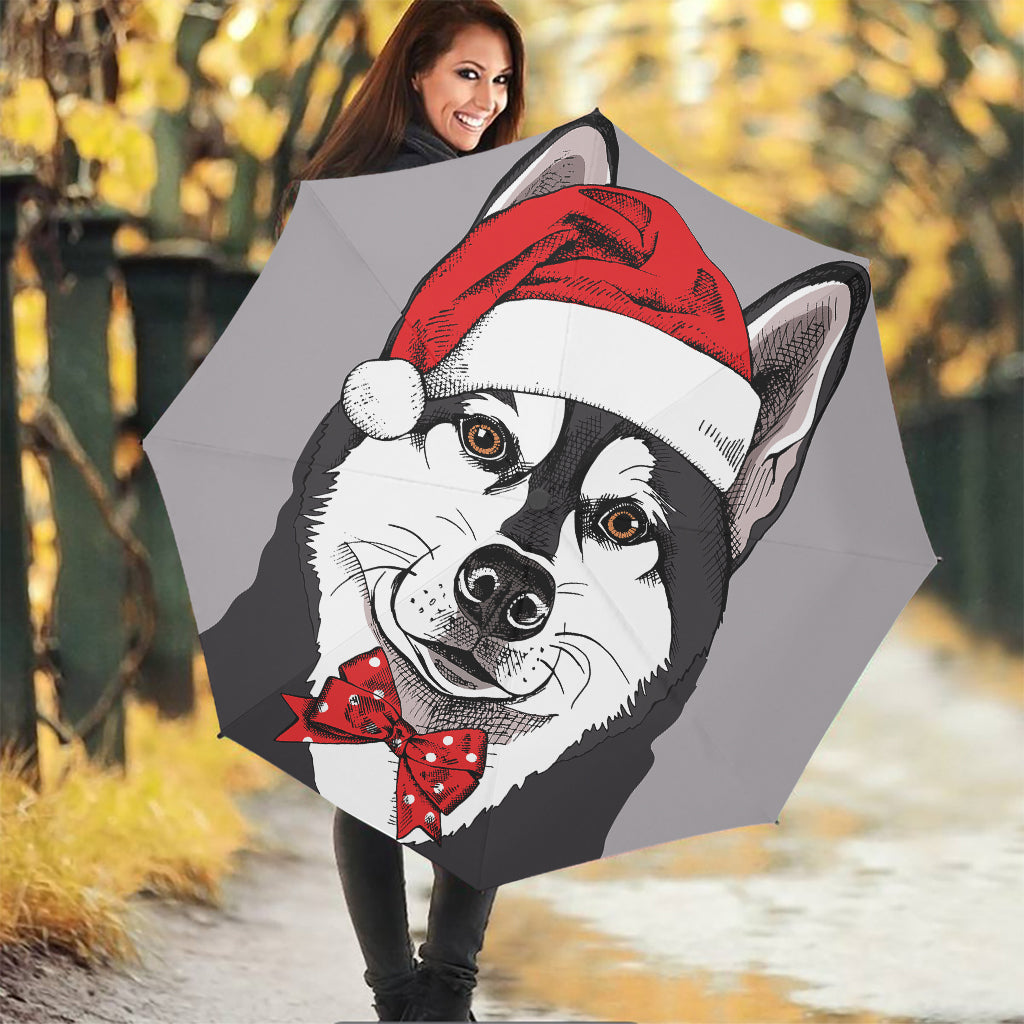 Santa Siberian Husky Print Foldable Umbrella