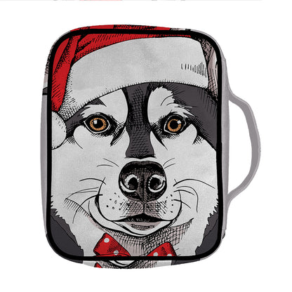 Santa Siberian Husky Print Front Pocket Bible Bag