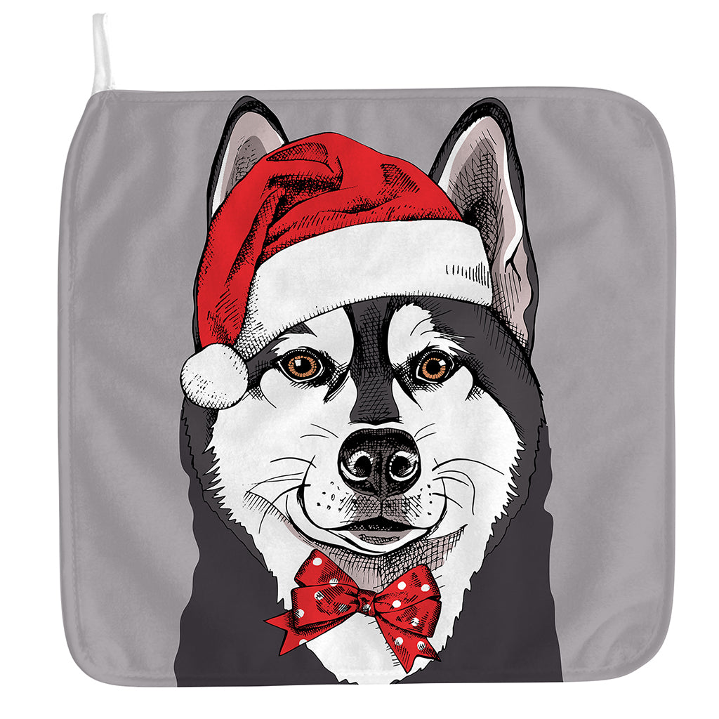 Santa Siberian Husky Print Hand Towel