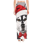 Santa Siberian Husky Print High Slit Maxi Skirt