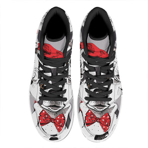 Santa Siberian Husky Print High Top Leather Sneakers