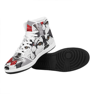 Santa Siberian Husky Print High Top Leather Sneakers