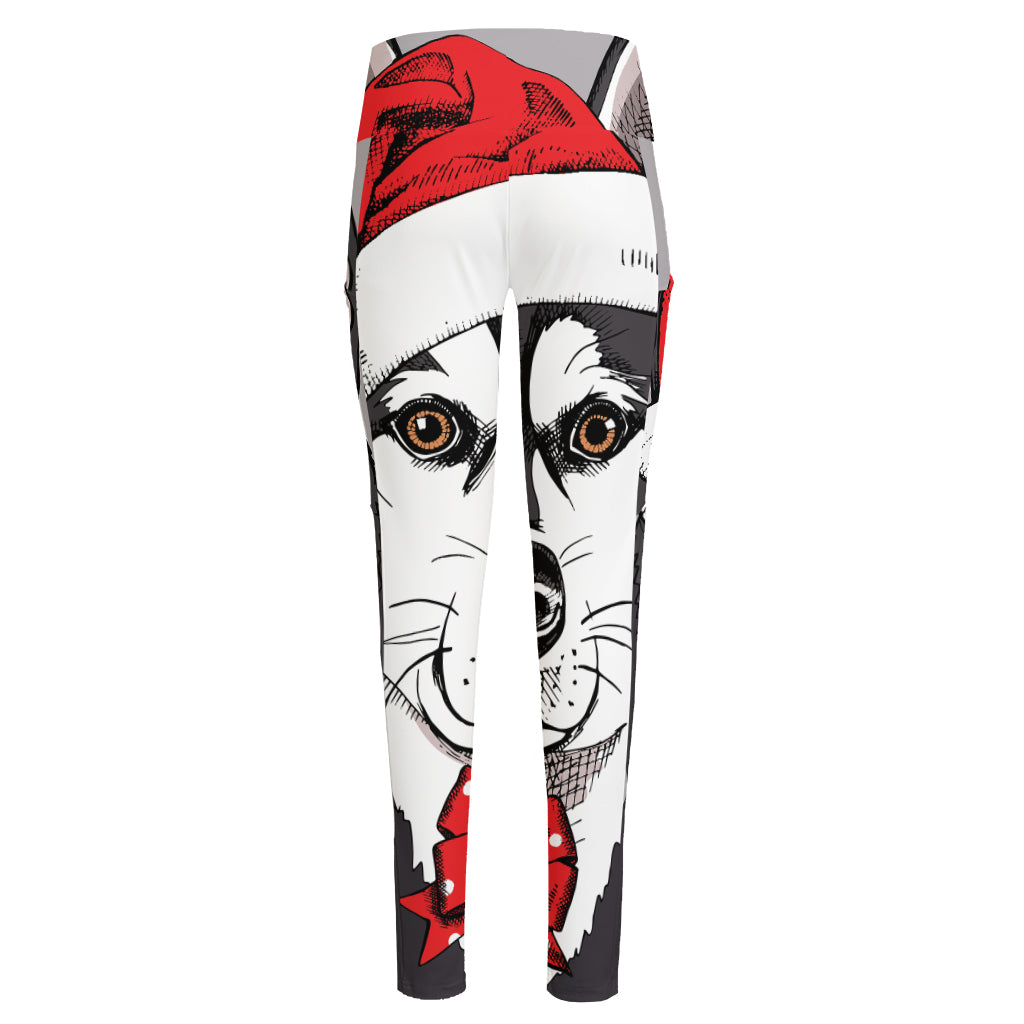 Santa Siberian Husky Print High-Waisted Pocket Leggings