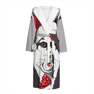 Santa Siberian Husky Print Hooded Bathrobe