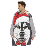 Santa Siberian Husky Print Hoodie Blanket