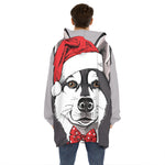 Santa Siberian Husky Print Hoodie Blanket