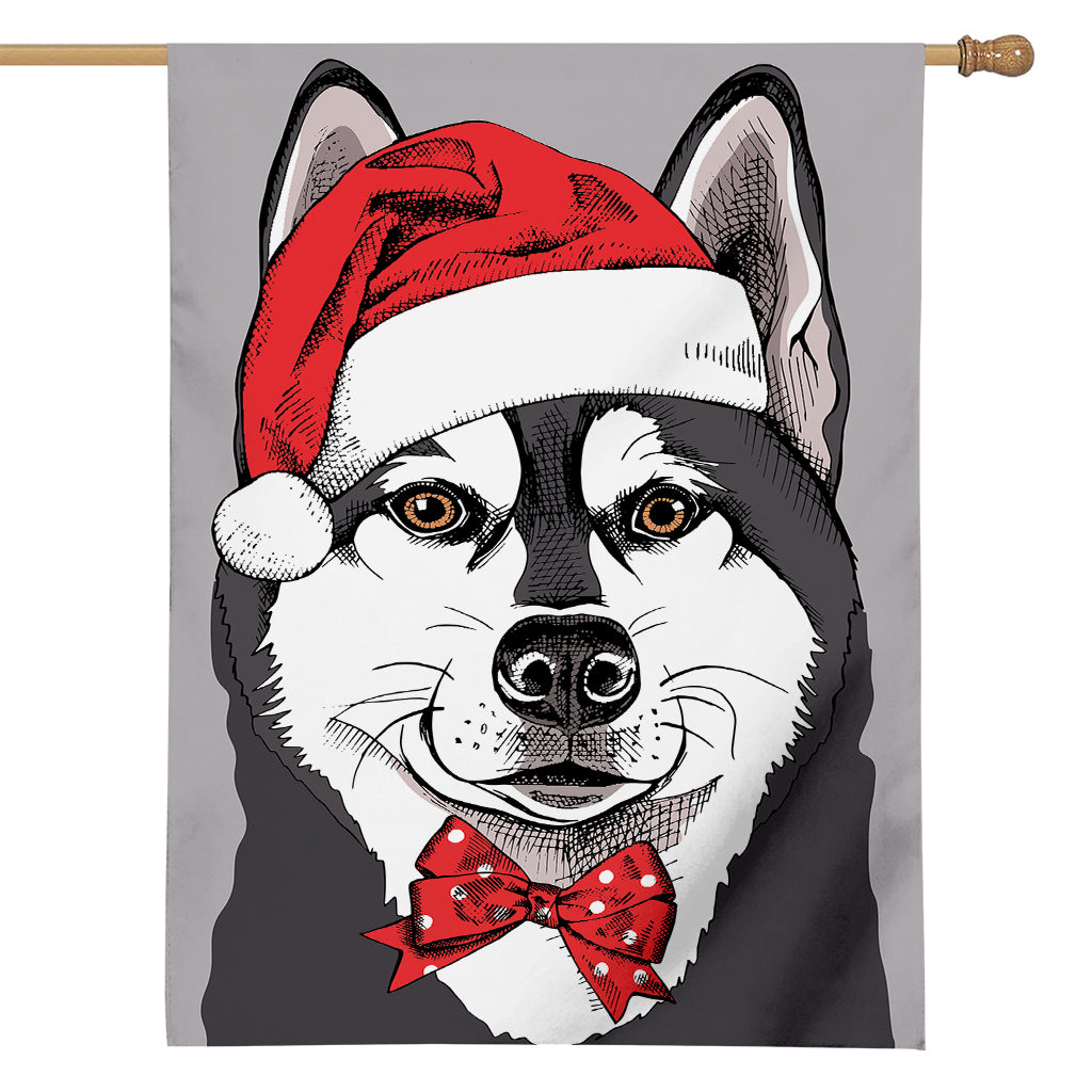 Santa Siberian Husky Print House Flag