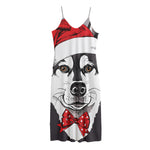 Santa Siberian Husky Print Jersey Midi Cami Dress