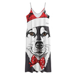 Santa Siberian Husky Print Jersey Midi Cami Dress