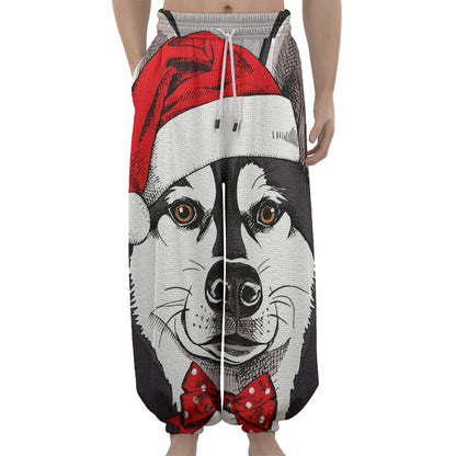 Santa Siberian Husky Print Lantern Pants