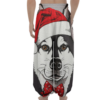 Santa Siberian Husky Print Lantern Pants