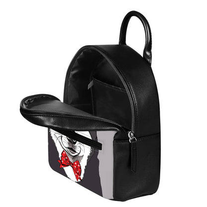 Santa Siberian Husky Print Leather Backpack