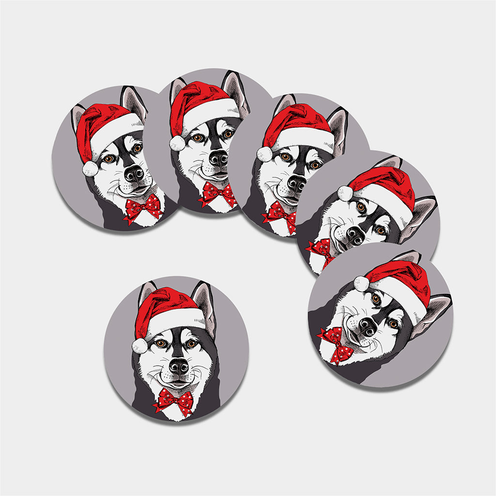 Santa Siberian Husky Print Leather Coaster Set