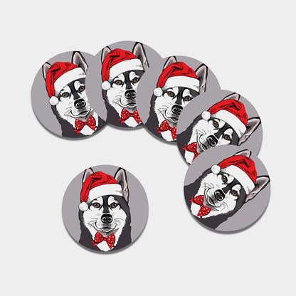 Santa Siberian Husky Print Leather Coaster Set