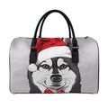 Santa Siberian Husky Print Leather Duffel Bag