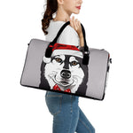 Santa Siberian Husky Print Leather Duffle Bag