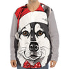 Santa Siberian Husky Print Long Sleeve Baseball Jersey