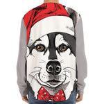 Santa Siberian Husky Print Long Sleeve Baseball Jersey