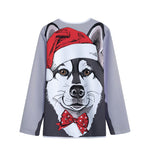 Santa Siberian Husky Print Long Sleeve Short Coat