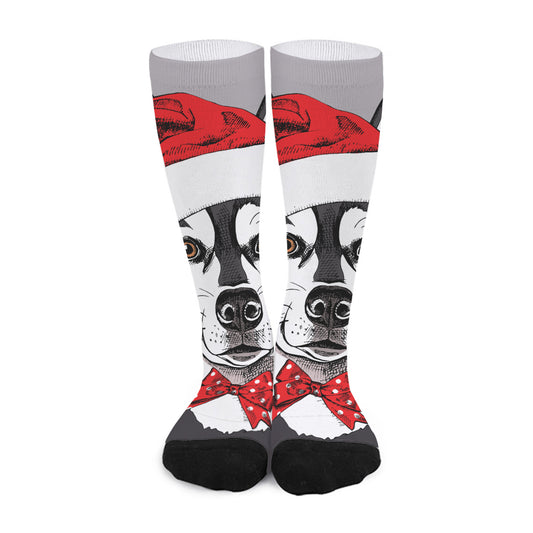 Santa Siberian Husky Print Long Socks